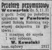 Ogłoszenie o licytacji komorniczej.