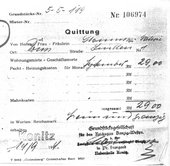 Rachunek za czynsz z tytułu wynajmowanego mieszkania (Slomińscy) wystawiony przez niemieckie władze.