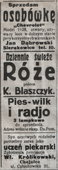 Ogłoszenie prasowe z lat 20.