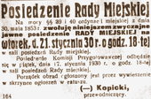 Komunikat Rady Miejskiej opublikowany w prasie.