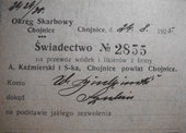 Świadectwo na przewoz alkoholi Kaźmierskiego z 1925 r.